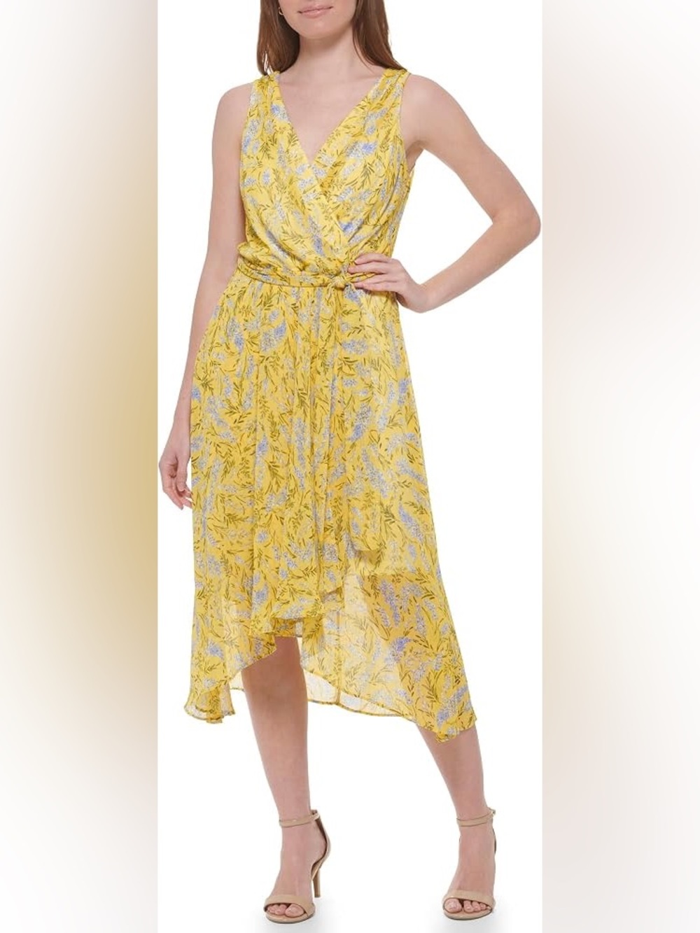 Tommy Hilfiger Clip Chiffon Floral Midi Dress Women’s Size 12 Faux Wrap